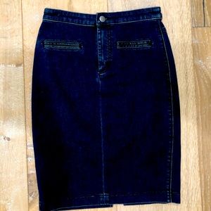 Club Monaco jean skirt with leather pocket detail